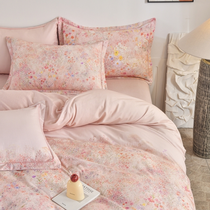 91家纺网 家纺一手货源 找家纺 磨毛世家家纺2025新款金太阳铂金四件套加厚四件套 蔓丘-粉