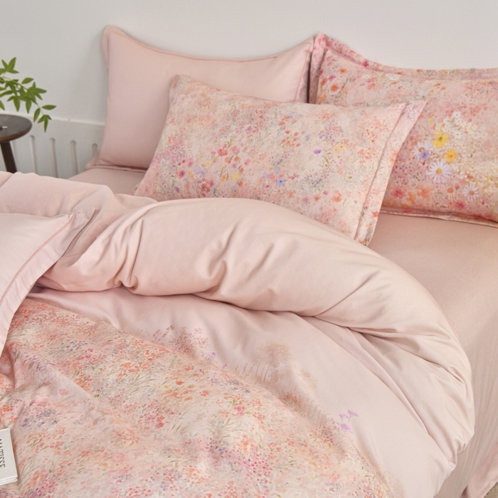 91家纺网 家纺一手货源 找家纺 磨毛世家家纺2025新款金太阳铂金四件套加厚四件套 蔓丘-粉