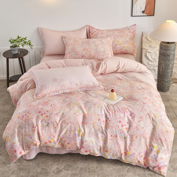 91家纺网 家纺一手货源 找家纺 磨毛世家家纺2025新款金太阳铂金四件套加厚四件套 蔓丘-粉