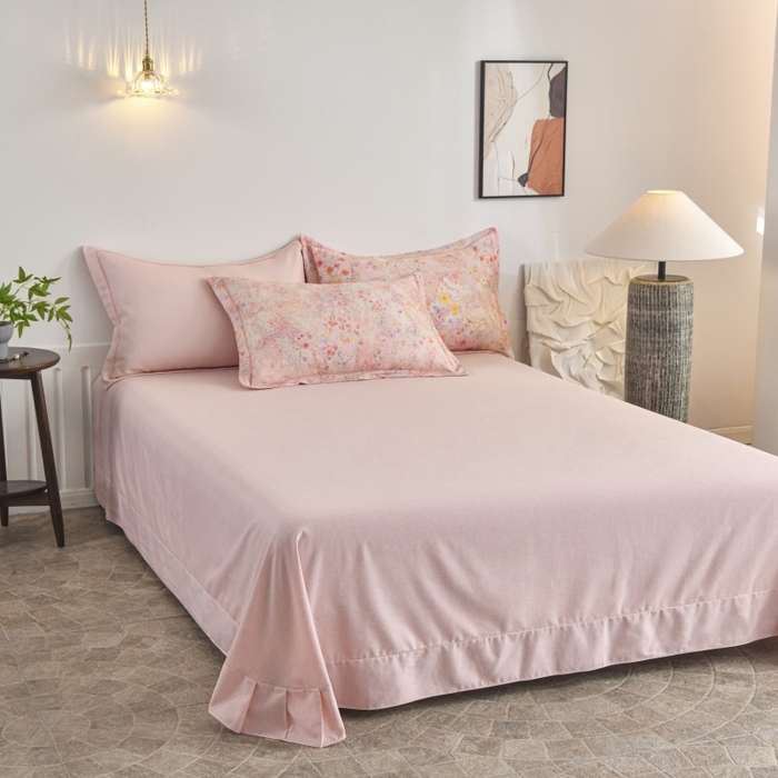 91家纺网 家纺一手货源 找家纺 磨毛世家家纺2025新款金太阳铂金四件套加厚四件套 蔓丘-粉