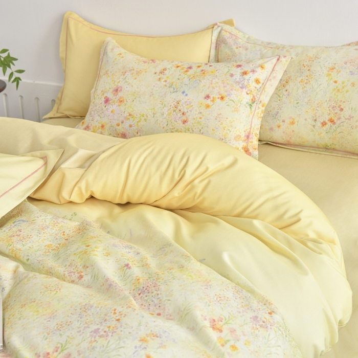 91家纺网 家纺一手货源 找家纺 磨毛世家家纺2025新款金太阳铂金四件套加厚四件套 蔓丘-黄