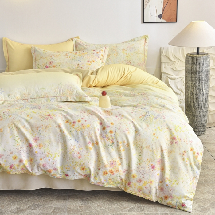 91家纺网 家纺一手货源 找家纺 磨毛世家家纺2025新款金太阳铂金四件套加厚四件套 蔓丘-黄