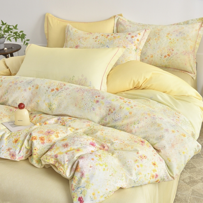 91家纺网 家纺一手货源 找家纺 磨毛世家家纺2025新款金太阳铂金四件套加厚四件套 蔓丘-黄