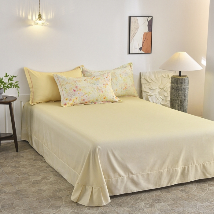 91家纺网 家纺一手货源 找家纺 磨毛世家家纺2025新款金太阳铂金四件套加厚四件套 蔓丘-黄