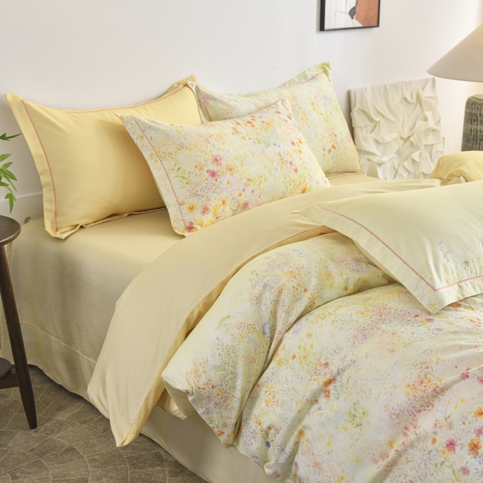 91家纺网 家纺一手货源 找家纺 磨毛世家家纺2025新款金太阳铂金四件套加厚四件套 蔓丘-黄