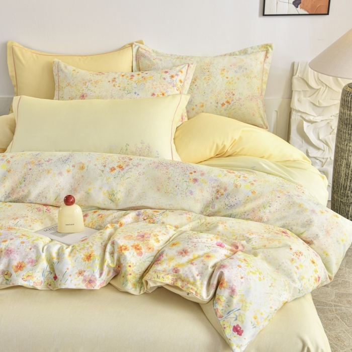 91家纺网 家纺一手货源 找家纺 磨毛世家家纺2025新款金太阳铂金四件套加厚四件套 蔓丘-黄