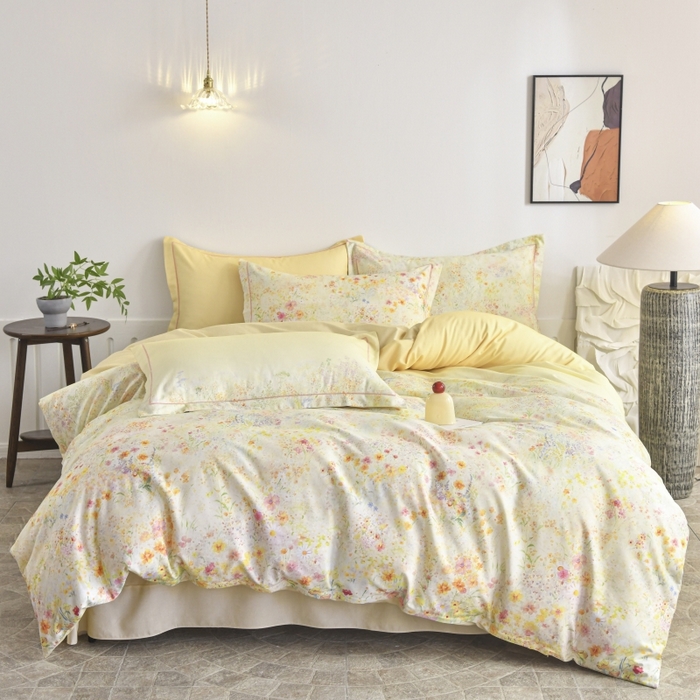 91家纺网 家纺一手货源 找家纺 磨毛世家家纺2025新款金太阳铂金四件套加厚四件套 蔓丘-黄