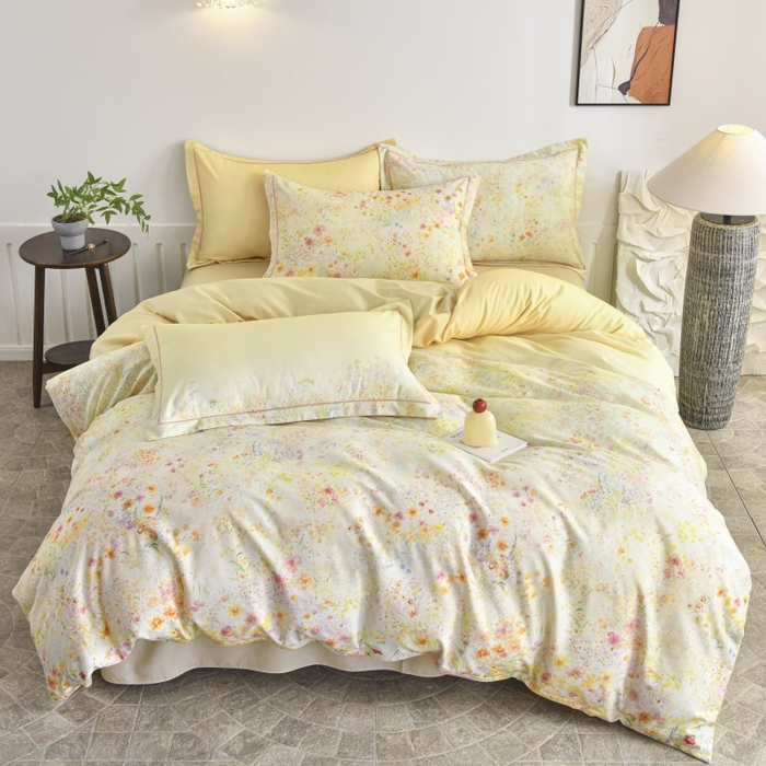 91家纺网 家纺一手货源 找家纺 磨毛世家家纺2025新款金太阳铂金四件套加厚四件套 蔓丘-黄