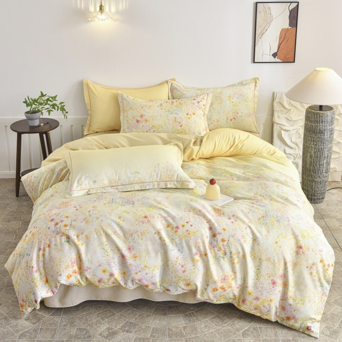 91家纺网 家纺一手货源 找家纺 磨毛世家家纺2025新款金太阳铂金四件套加厚四件套 蔓丘-黄