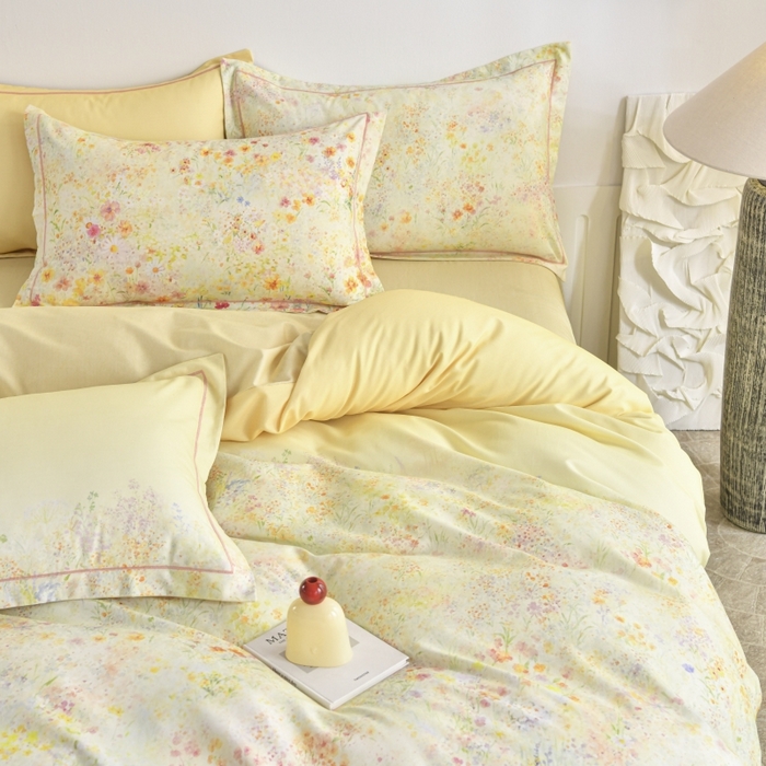 91家纺网 家纺一手货源 找家纺 磨毛世家家纺2025新款金太阳铂金四件套加厚四件套 蔓丘-黄