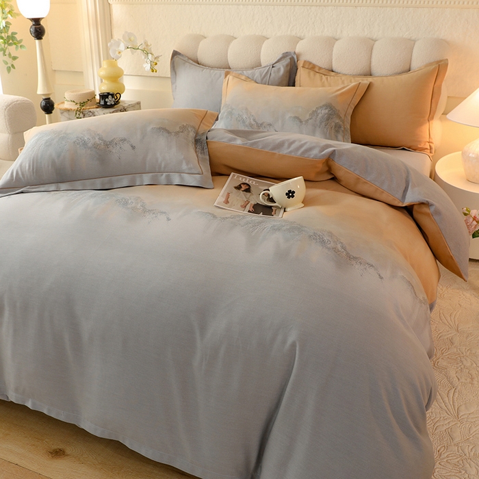 91家纺网 家纺一手货源 找家纺 磨毛世家家纺2025新款金太阳铂金四件套加厚四件套 秘境-黄