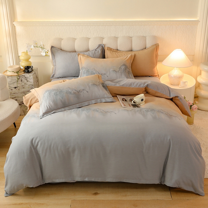 91家纺网 家纺一手货源 找家纺 磨毛世家家纺2025新款金太阳铂金四件套加厚四件套 秘境-黄