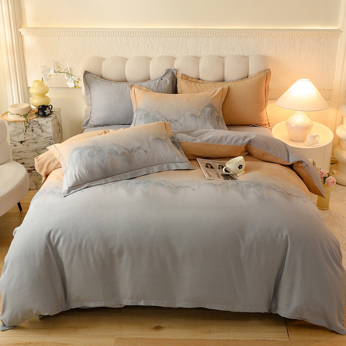 91家纺网 家纺一手货源 找家纺 磨毛世家家纺2025新款金太阳铂金四件套加厚四件套 秘境-黄