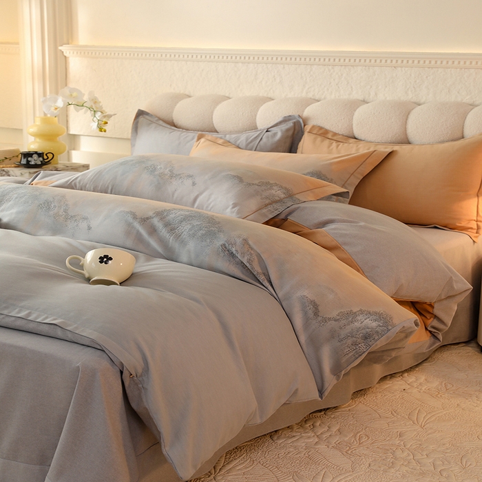 91家纺网 家纺一手货源 找家纺 磨毛世家家纺2025新款金太阳铂金四件套加厚四件套 秘境-黄