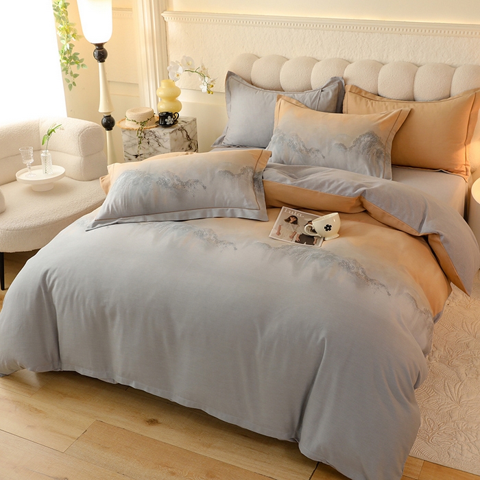 91家纺网 家纺一手货源 找家纺 磨毛世家家纺2025新款金太阳铂金四件套加厚四件套 秘境-黄