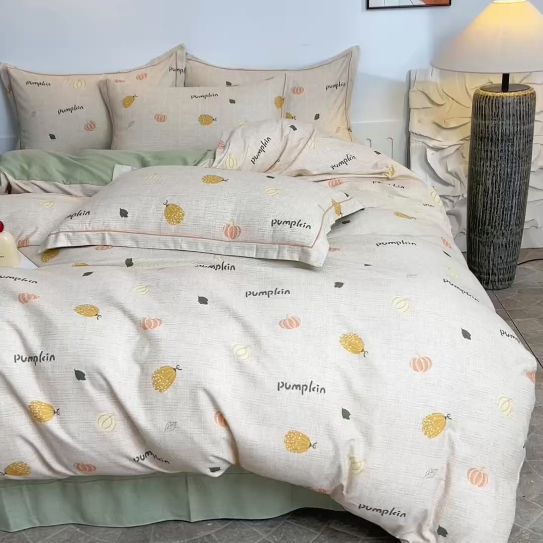 91家纺网 家纺一手货源 找家纺 磨毛世家家纺2025新款金太阳铂金四件套加厚四件套 囡囡瓜念-米