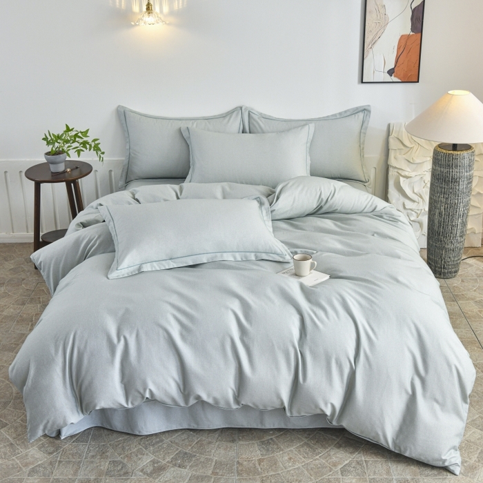 91家纺网 家纺一手货源 找家纺 磨毛世家家纺2025新款金太阳铂金四件套加厚四件套 嫩绿