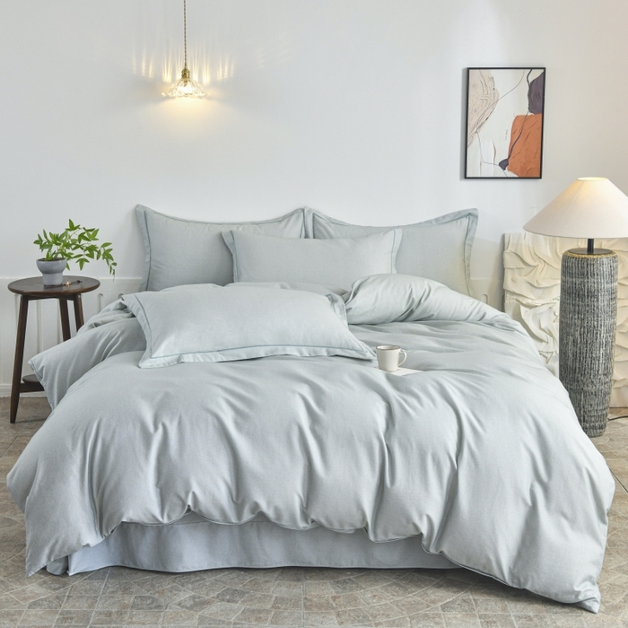 91家纺网 家纺一手货源 找家纺 磨毛世家家纺2025新款金太阳铂金四件套加厚四件套 嫩绿