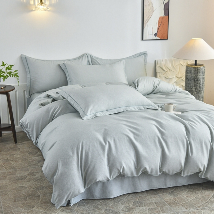 91家纺网 家纺一手货源 找家纺 磨毛世家家纺2025新款金太阳铂金四件套加厚四件套 嫩绿