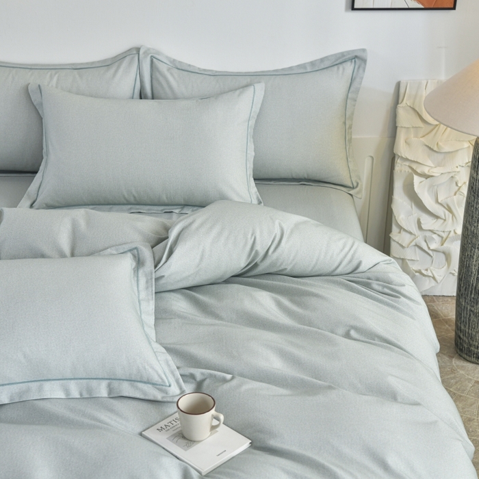 91家纺网 家纺一手货源 找家纺 磨毛世家家纺2025新款金太阳铂金四件套加厚四件套 嫩绿