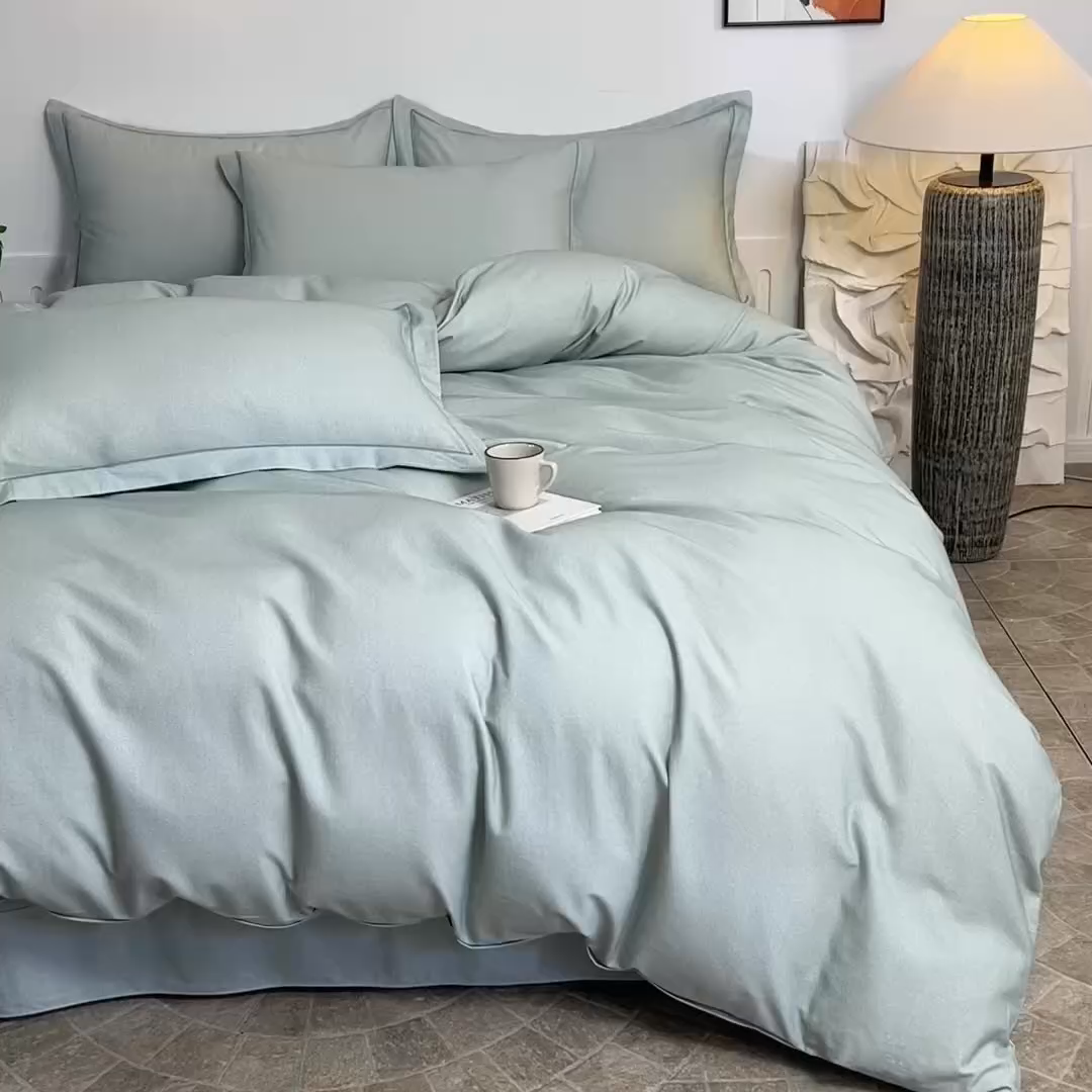 91家纺网 家纺一手货源 找家纺 磨毛世家家纺2025新款金太阳铂金四件套加厚四件套 嫩绿