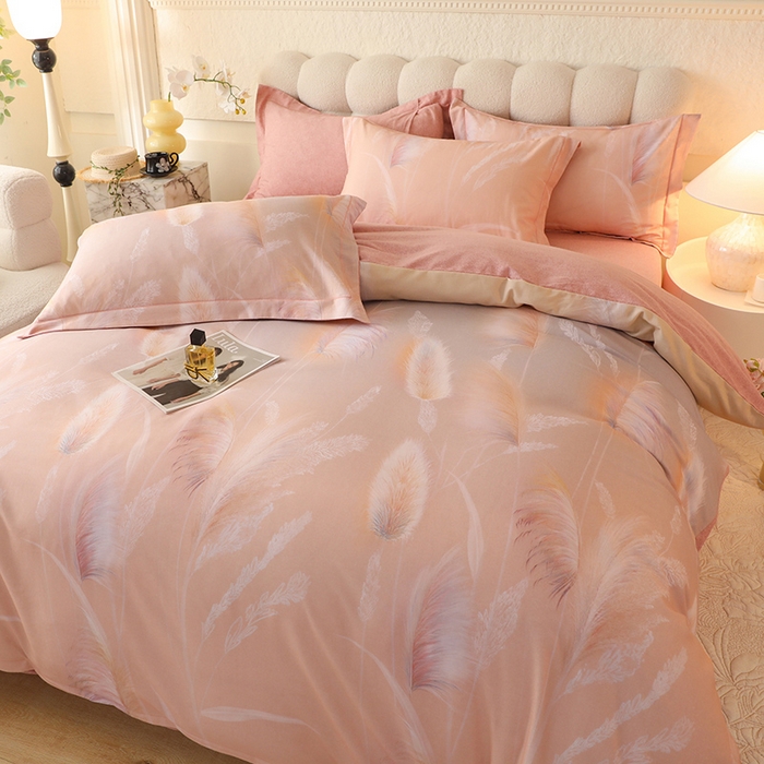 91家纺网 家纺一手货源 找家纺 磨毛世家家纺2025新款金太阳铂金四件套加厚四件套 飘渺