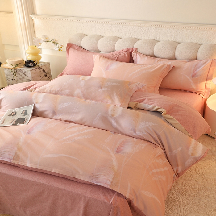 91家纺网 家纺一手货源 找家纺 磨毛世家家纺2025新款金太阳铂金四件套加厚四件套 飘渺