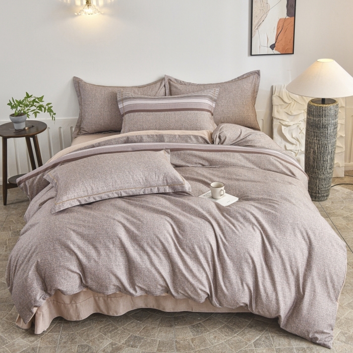 磨毛世家家纺2025新款金太阳铂金四件套加厚四件套 甜美条-红咖