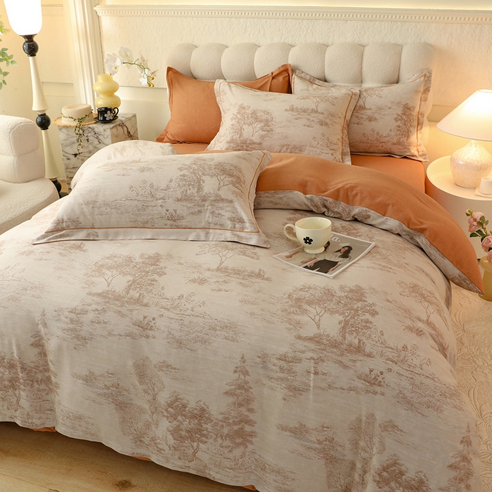 91家纺网 家纺一手货源 找家纺 磨毛世家家纺2025新款金太阳铂金四件套加厚四件套 烟雨霓裳