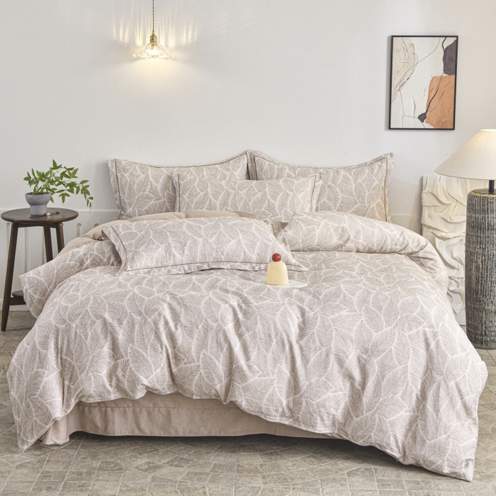 91家纺网 家纺一手货源 找家纺 磨毛世家家纺2025新款金太阳铂金四件套加厚四件套 叶语