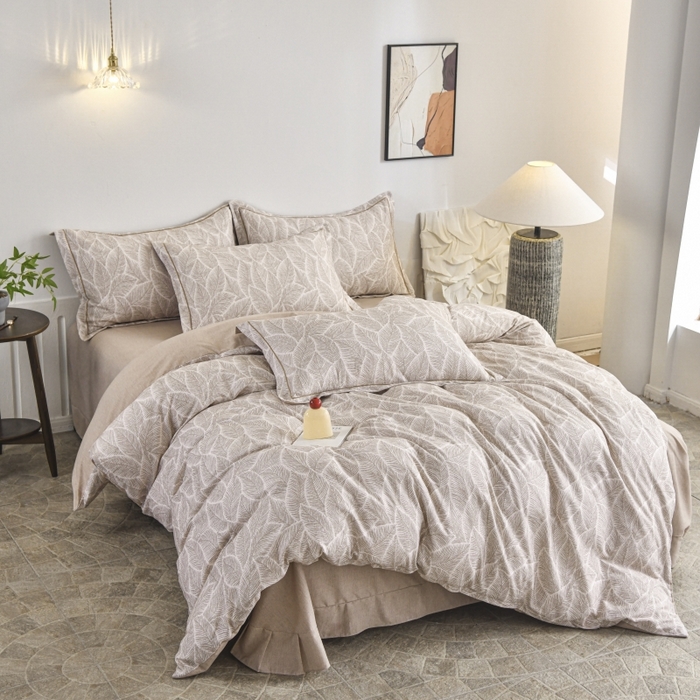 91家纺网 家纺一手货源 找家纺 磨毛世家家纺2025新款金太阳铂金四件套加厚四件套 叶语