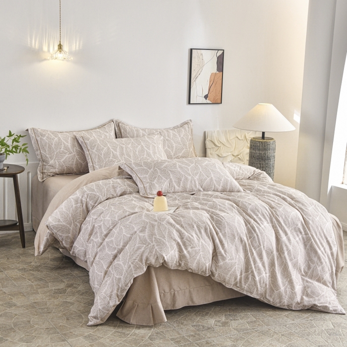 91家纺网 家纺一手货源 找家纺 磨毛世家家纺2025新款金太阳铂金四件套加厚四件套 叶语