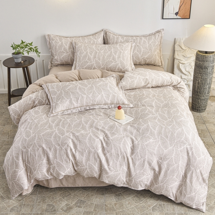 91家纺网 家纺一手货源 找家纺 磨毛世家家纺2025新款金太阳铂金四件套加厚四件套 叶语