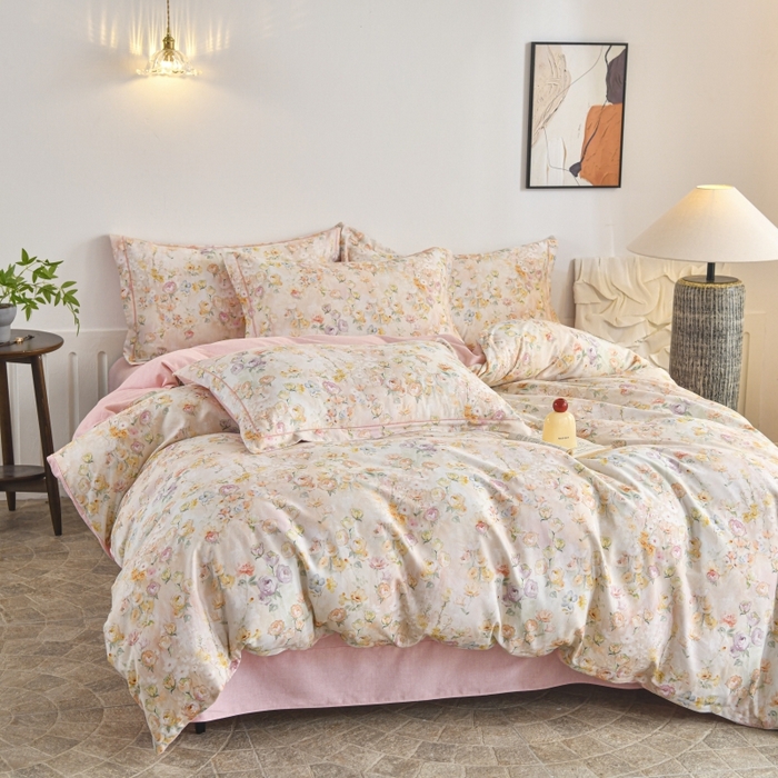 91家纺网 家纺一手货源 找家纺 磨毛世家家纺2025新款金太阳铂金四件套加厚四件套 伊甸花园-玉