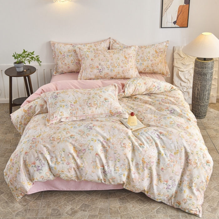 91家纺网 家纺一手货源 找家纺 磨毛世家家纺2025新款金太阳铂金四件套加厚四件套 伊甸花园-玉