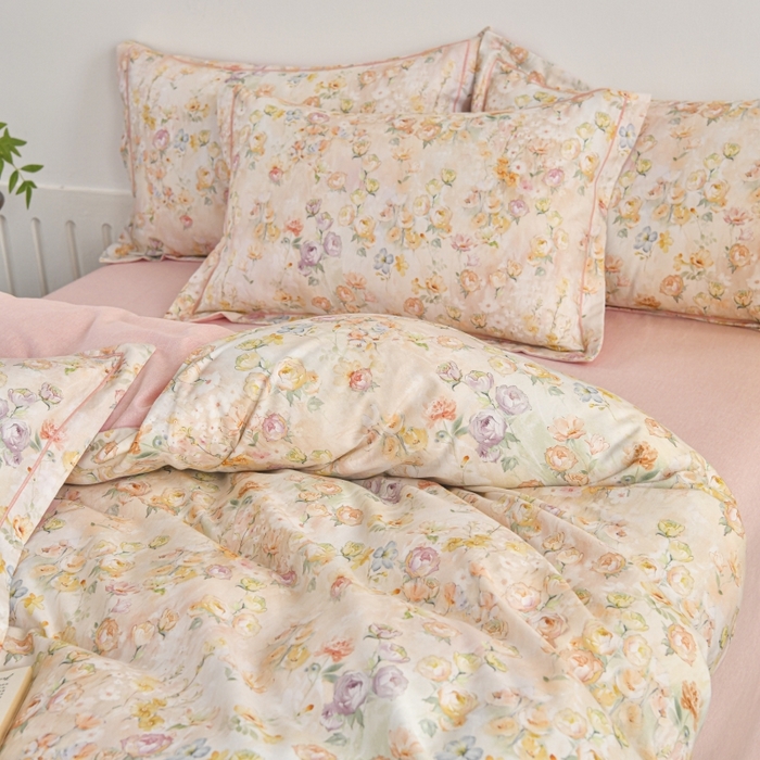 91家纺网 家纺一手货源 找家纺 磨毛世家家纺2025新款金太阳铂金四件套加厚四件套 伊甸花园-玉