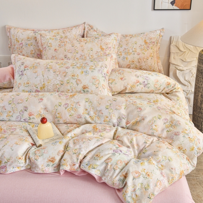 91家纺网 家纺一手货源 找家纺 磨毛世家家纺2025新款金太阳铂金四件套加厚四件套 伊甸花园-玉