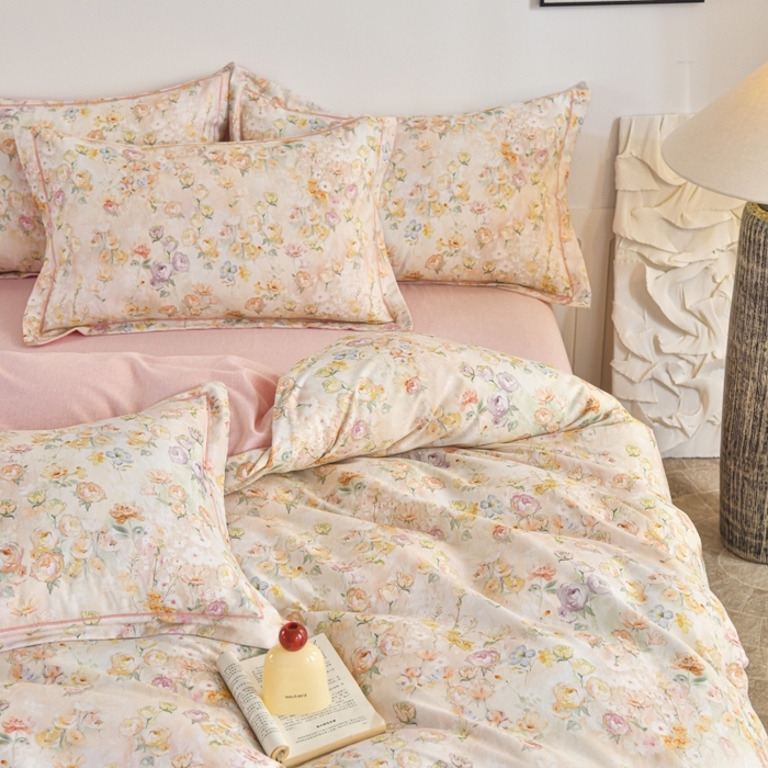 91家纺网 家纺一手货源 找家纺 磨毛世家家纺2025新款金太阳铂金四件套加厚四件套 伊甸花园-玉