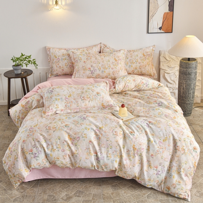 91家纺网 家纺一手货源 找家纺 磨毛世家家纺2025新款金太阳铂金四件套加厚四件套 伊甸花园-玉