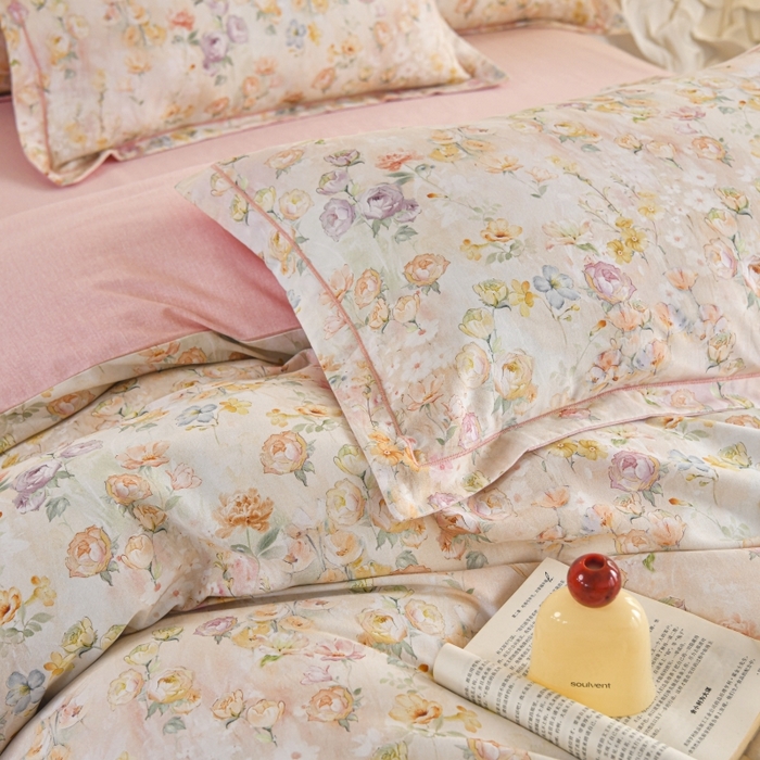 91家纺网 家纺一手货源 找家纺 磨毛世家家纺2025新款金太阳铂金四件套加厚四件套 伊甸花园-玉