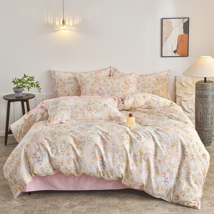 91家纺网 家纺一手货源 找家纺 磨毛世家家纺2025新款金太阳铂金四件套加厚四件套 伊甸花园-玉