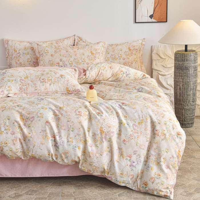 91家纺网 家纺一手货源 找家纺 磨毛世家家纺2025新款金太阳铂金四件套加厚四件套 伊甸花园-玉