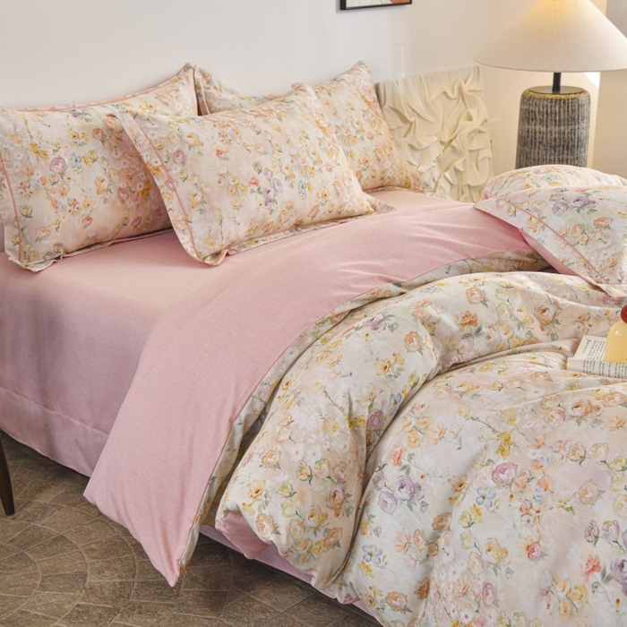 91家纺网 家纺一手货源 找家纺 磨毛世家家纺2025新款金太阳铂金四件套加厚四件套 伊甸花园-玉