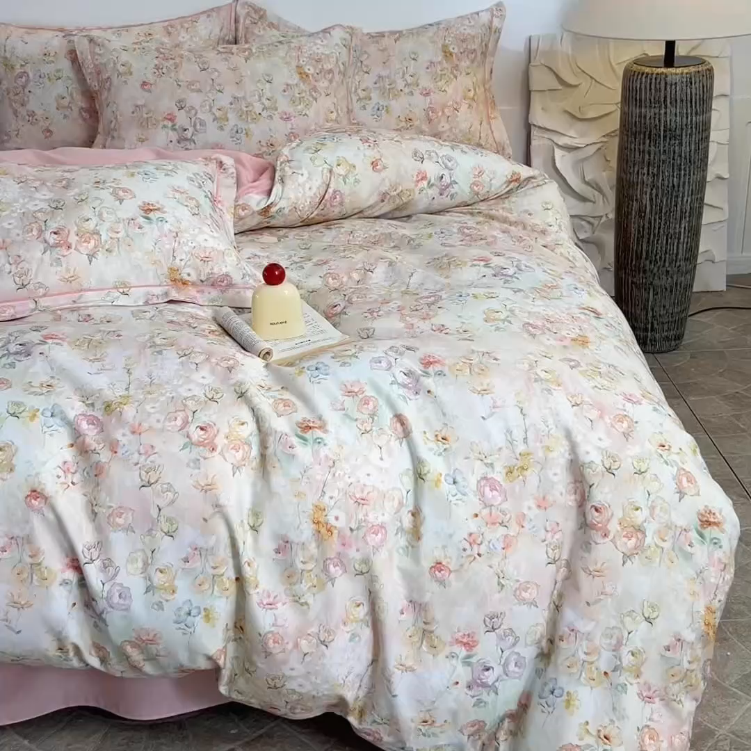 91家纺网 家纺一手货源 找家纺 磨毛世家家纺2025新款金太阳铂金四件套加厚四件套 伊甸花园-玉