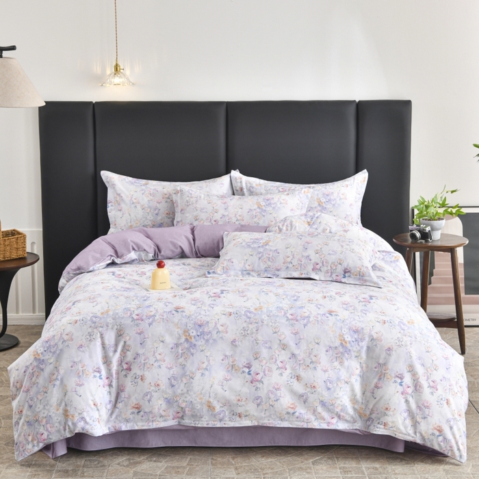 91家纺网 家纺一手货源 找家纺 磨毛世家家纺2025新款金太阳铂金四件套加厚四件套 伊甸花园-紫