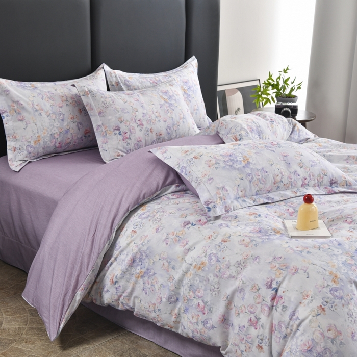 91家纺网 家纺一手货源 找家纺 磨毛世家家纺2025新款金太阳铂金四件套加厚四件套 伊甸花园-紫