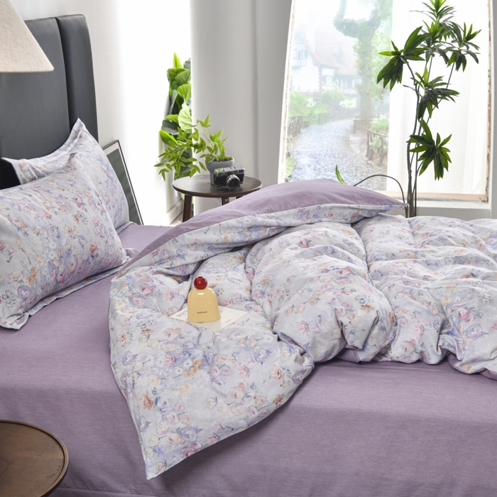 91家纺网 家纺一手货源 找家纺 磨毛世家家纺2025新款金太阳铂金四件套加厚四件套 伊甸花园-紫