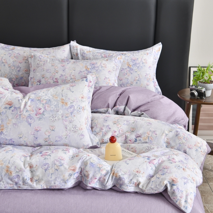 91家纺网 家纺一手货源 找家纺 磨毛世家家纺2025新款金太阳铂金四件套加厚四件套 伊甸花园-紫