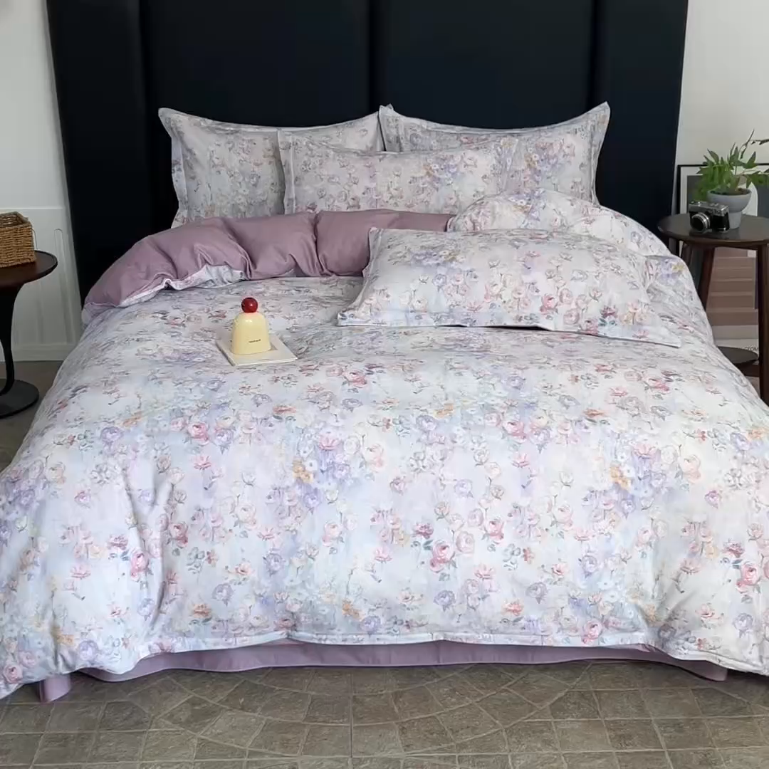 91家纺网 家纺一手货源 找家纺 磨毛世家家纺2025新款金太阳铂金四件套加厚四件套 伊甸花园-紫