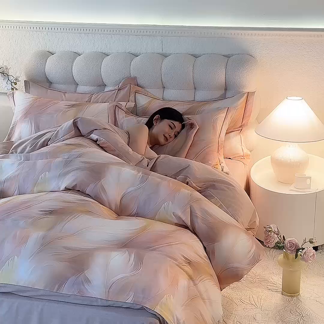 91家纺网 家纺一手货源 找家纺 磨毛世家家纺2025新款金太阳铂金四件套加厚四件套 羽诺